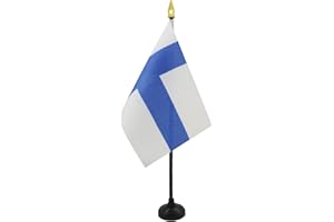 AZ FLAG Bandera de Mesa de Finlandia 15x10cm - BANDERINA de DESPACHO FINLANDESA 10 x 15 cm Punta Dorada