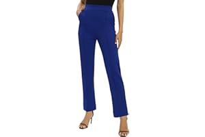 EXCHIC Donne Ufficio Casual Elastico Alta Vita Gamba Dritta Pantaloni con Tasche