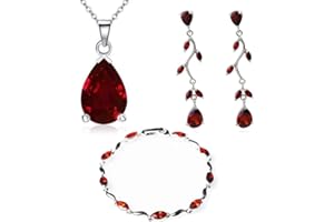 Crystalline Azuria Donna 18ct Placcato Oro Bianco Lacrima Parure con Rosso Cristalli di Zirconi Collana 45 cm Orecchini Pendenti Bracciale