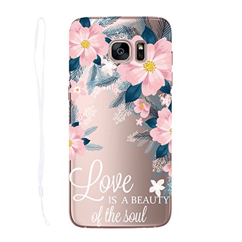 Funda Samsung S7 Edge 3D  S7 Edge Case Rigida con Borde Suave Silicona Bumper Antigolpes Resistente con Dibujos - Flores Love