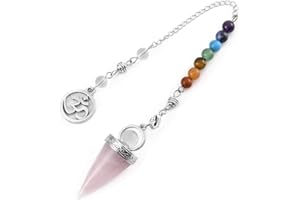 CrystalTears Edelstein Pendel esoterik Chakra Steine Kegel Anhänger mit Kette für Divination Reiki Heilung Meditation Schmuck/Rosenquarz