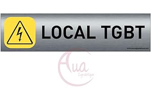 AUA SIGNALETIQUE - Plaque de porte Aluminium brossé imprimé AluSign - 200x50 mm - Double Face adhésif au dos (local TGBT)