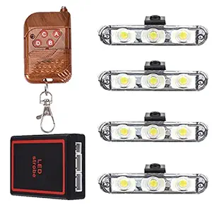 Olmeo LED 4X3 DRL Light with Remote for Car Front Grille DC 12V Strobe Car SUV Truck Police ,Ambulance Light Auto Strobe Warning Light Flashing Firemen Lights
