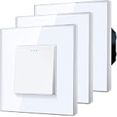 BSEED 1 Gang 1 Way Light Switch (3 Packs) Glass Frame | Glass Frame, 10A Wall Switches with Phosphorescent Point, Horizontal