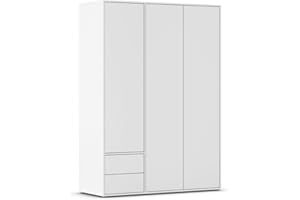 ‎RAUCH MÖBEL Rauch Möbel Nabila, Drehtürenschrank, Kleiderschrank, Kleiderschrank weiß, Kleiderschränke, Garderobe, 3-türig, 2 Schubkästen, Push-to-Open, Farbe Alpinweiß, 140x194x53cm