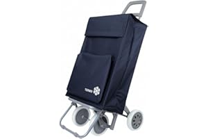 COSHANO Carro de la Compra Plegable con Bolsa Térmica 4 Ruedas para Subir Escaleras, Carrito del Mercado, Bolsa Impermeable isotérmica de 46L litros. Porta Paraguas. (Azul-1)