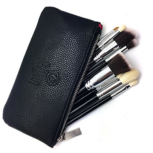 FEIYAN Make-up Pinsel Sets Natürliche Ziegenhaar Synthetische Make-up Pinsel Set Professionelle Kabuki Makeup Foundation Eyeliner Lip Powder Kosmetik Pinsel Kit mit Reißverschluss Tasche (8 Stück, Schwarz) - 7