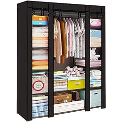 MultiWare Armoire de Rangement en Tissu Triple à vêtements - Dressing penderie & Tringle - avec Portes coulissantes - Noir