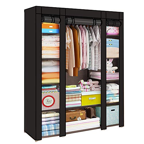 MultiWare Armoire de Rangement en Tissu Triple à vêtements - Dressing penderie & Tringle - avec Portes coulissantes - Noir