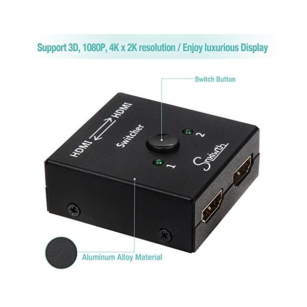 Snxiwth HDMI Switch 4K ab HDMI Bidirektionaler Schalter 2 in 1 Out und 1 in 2 Out für HDTV/Blu-Ray Player/DVD/DVR/Xbox/PS4 usw. – Bild 3