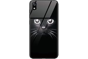 ZhuoFan Funda Xiaomi Redmi 7A, Cárcasa Silicona 3D Cristal Templado con Dibujos Design Antigolpes de Protector Bumper Case Cover Piel Fundas para Movil Xiaomi Redmi7A, Gato Negro
