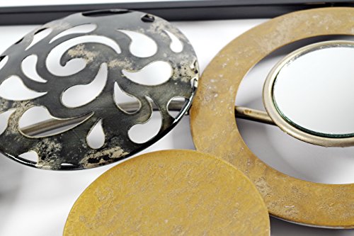 Wanddekoration Wandbild Wandschmuck Wandhänger Wanddeko aus Metall silber gold grau Ringe und Kreise mit Metallrahmen Spiegel - 3