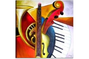 I Colori del Caribe Quadri Moderni Olio su Tela Dipinti A Mano Strumenti Musicali Tromba Violino Tastiera Alta QUALITA' Made in Italy - Musica