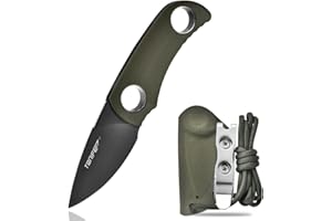 TONIFE Runer Feststehendes Neck Knife mit Scheide und Lanyard 4,7cm Full Tang-Klinge EDC Messer Neck Knife für Outdoor (Grün+Schwarz Titan)