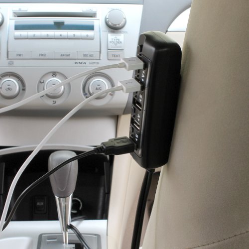 Auto USB Ladegerät, EZOPower 5 USB-Ports KFZ-Ladegerät bis zu 8A und Extralanges Kabel (90cm) für Tablet Smartphone Sony Xeperia SamSung Motorola HTC LG – Schwarz - 2