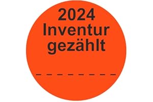 SIMHOA Inventuretiketten, Inventuraufkleber "2024 Inventur gezählt" - Durchmesser 50 mm - 1000 Stück (Leuchtrot)