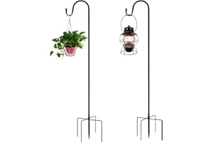 Eidoct 2 Pack Shepherds Crook Hooks, 120cm Shepherds Hooks with 5 Prong Base, Garden Border Hooks for Lanterns Lights, Wedding Decorations, Plant Baskets,Bird Feeder Pole,3 Section Stitching
