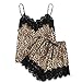 Price comparison product image Bibao Women's Bobydoll Sexy Silk Lingerie Leopard Print Set Deep V-Neck Tank Top +Mid-Rise Shorts Lace Nightwear (L)