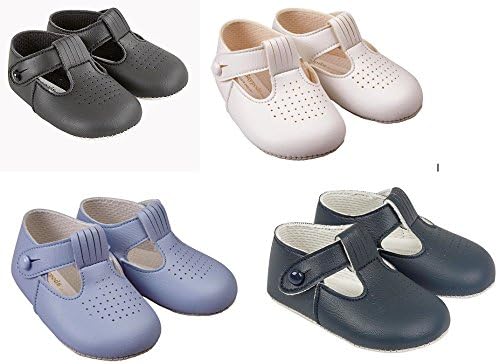 Baby Boys T Bar Pram Shoes with hole cut pattern – Made in England by Early Days Baypods