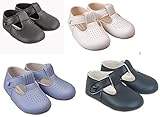 Baby Boys T Bar Pram Shoes with hole cut pattern - Made in England by Early Days Baypods