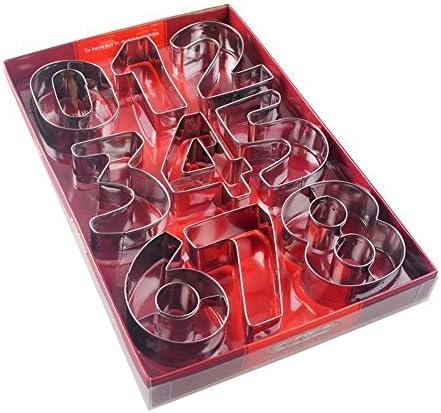 12Pack Cookie Letter Mold Numeral Biscuit Snowman Pumpkin Moon Ghosts Variety of Graphics Cookie Cutter Mold Set Cookie Cake Jelly Fondant Sugar Stamp Impress Embosser (Large Numbers Set)