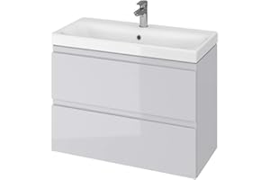 ‎VBCHOME VBChome Badmöbel Grau 80 cm Slim Waschbecken mit Unterschrank Waschtisch 2-Schubladen Moduo