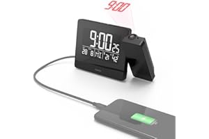 Hama Projektionswecker mit USB-Anschluss (Digitaler Funkwecker mit Touch-Screen, Wecker mit Projektion inkl. Netzteil) schwarz