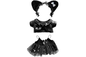 niannyyhouse 20 cm accesorios de muñeca de felpa negra para la cabeza, chaqueta de cuero, falda de 8 pulgadas