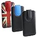 Produktbild Emartbuy® Packung 3 - Union Jack Print , Schwarz / Blau & Schwarz / Schwarz Premium PU Leder Slide in Hülle Tasche Sleeve Abdeckungs Halter ( Größe LM2 ) Mit Pull Tab Mechanism Passend für HiSense Infinity KO C20 Smartphone