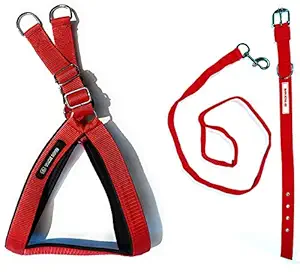 Tame Love? Combo of Harness Chest Belt, Dog Collar, Leash Belt for Medium Breeds (Red Color - 1 Inch)