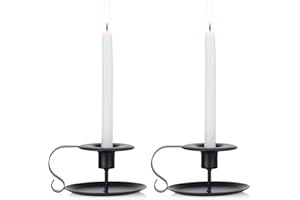 ‎NUPTIO NUPTIO 2-częściowy półka świecznika w stylu vintage z kutego żelaza, Chamberstick długi świecznik z uchwytem i tacą do dekoracji świecznika na Boże Narodzenie, restauracja