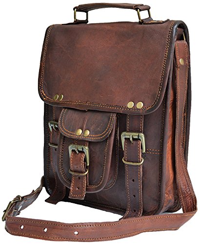 28 cm Hecha a mano Marron elegante Bolso de cuero del mensajero para portátiles cada día Bolso de hombro cartera para tablets, ipad, charger para hombres mujeres