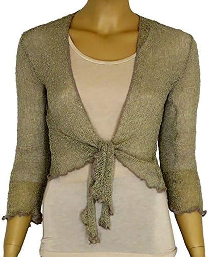 LADIES PLAIN KNITTED CROPPED TIE UP BOLERO SHRUG TOP - MASSIVE RANGE OF COLOURS FIT ALL SIZES (Toffee)