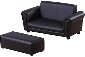 ‎HOMCOM HOMCOM Kindersessel mit Fußhocker, Kindercouch mit Hocker, Kindersofa, Sofa Sessel, Schwarz, 83 x 42 x 41 cm