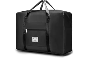 SPAHER Borsone da Viaggio Pieghevole, Bagaglio a Mano Easyjet 55x40x20cm Impermeabile Grandi Leggero Borsa Sportiva 45L Unisex Nero Weekender con Manici per Aereo, Viaggi, Palestra