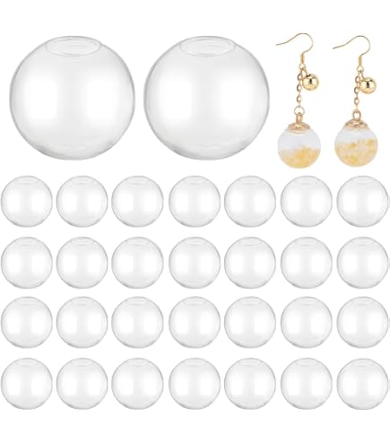 50 Mini Globes Verre 8mm Avec Capsules Argent & Or - Pendentifs DIY Pour Bijoux Message Souhaits Fée