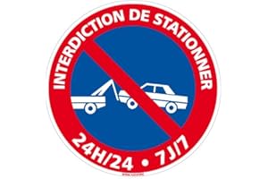 ADZIF.BIZ LE STICKER DE DECORATION Adhésif - Interdiction de Stationner 24H/24 7J/7 - Diamètre 250 mm - Protection Anti-UV