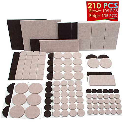 Preisvergleich Produktbild Möbelfilzpads 210 Stück - Hartholzböden Schutzfolien mit 3M Klebefilzpads für Möbelfüße, braun 105 + beige 105 verschiedene Größen