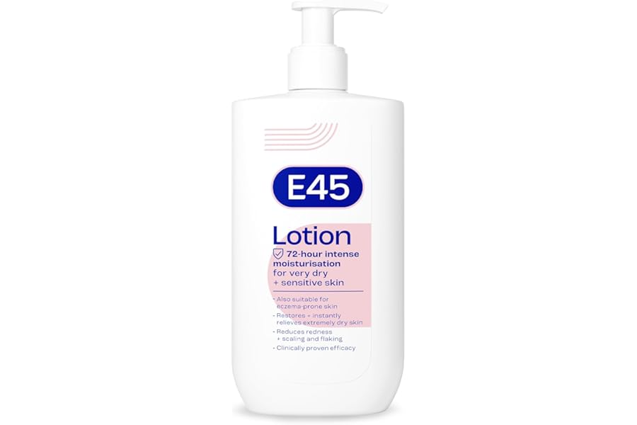 E45 Moisturising Lotion 500 ml for Dry & Sensitive Skin - Long-Lasting Hydration Protect from Dryness, Reduce Redness - Dermatological Body Moisturiser Lotion - Body Lotion - Daily Moisturiser