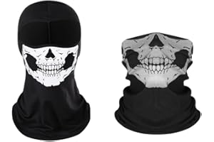 Wnddle 2 Pieces Skull Balaclava Ghost Mask, Motorcycle Balaclavas for Men, Full Face Ghosts Men's Balaclavas, for Bike Motorcycle Skateboard Ski Cosplay Costume, Black