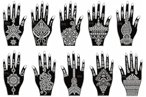XMASIR XMAISR 10 Sheets Tattoo Stencils Set, Hand Temporary Tattoo Temples, Reusable Indian Arabian Tattoo Stickers Stencils for Women Hands
