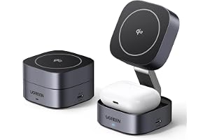 UGREEN Foldable 2-in-1 MagFlow Qi2 Wireless Charging Station 15W for Apple Magsafe Charger iPhone, Fast Magnetic Wireless Charger Stand for iPhone 17-12 Series, AirPods, iWatch - With 1M USB C Cable