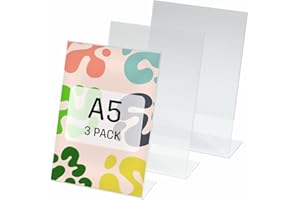 SIGEL SY112 Espositore da tavolo inclinato, 14,8x21x6,3 cm, per A5 verticale,, per bancone, ristorazione, ufficio, matrimonio, etc, acrilico, trasparente, 3 pezzi