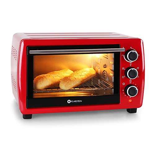Klarstein Omnichef 20 | Mini Backofen / Mini Ofen / Pizzaofen / Tischbackofen / Hähnchengrill / Grillofen aus Edelstahlgehäuse |ideal für kleine Haushalte, Ferienwohnungen oder Gartenlauben | mit Umluft- und Drehspießfunktion | 1380 Watt Leistung | 21 Liter Garraum | inkl. Grillrost, Hähnchenspieß und Backblech | Farbe: Rot - 5