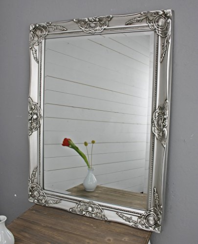 elbmöbel Wandspiegel Rechteckig in silber antik mit 82 x 62cm im Landhausstil mit Holzrahmen barock - 2