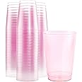 bUCLA 100pcs 12OZ Pink Plastic Cups - Premium Unbreakable Disposable Pink Drinking Cups - Ideal for Wedding, Party&Valentine's Day