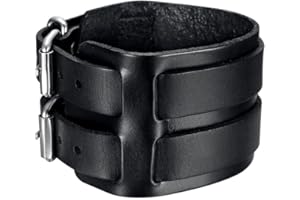 BOBIJOO Jewelry - Bracelet de Force Noir Homme Cuir Vachette véritable Acier Inoxydable Double Ceinture