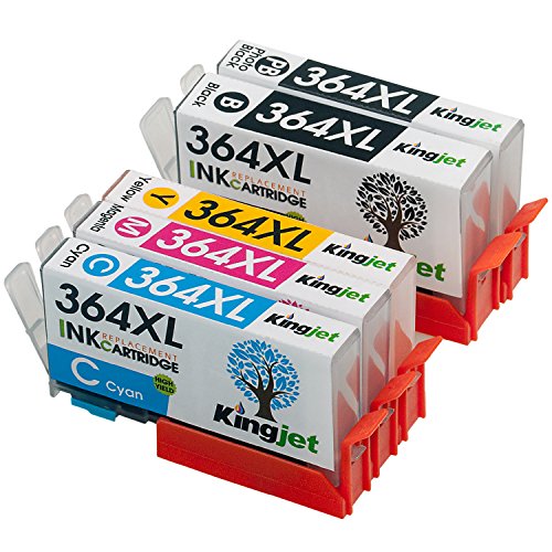 Kingjet 1 Set 364XL mit Chips und hoher Reichweite Tintenpatronen Ersatz für HP 364 XL kompatibel mit HP Photosmart 7510 B8550 C5324 C5380 C6324 C6380 D5460 C510a Photosmart Premium C309a C309n C309g C310a C410b (1 x Schwarz 1 x Foto Schwarz 1 x Cyan 1 x Magenta 1 x Gelb)