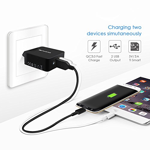 USB-C USB Ladegerät, BC Master Quick Charge 3.0 34.5W 2 Port Schnellladegerät (USB-A+Typ-C Port)für Samsung,Iphone,LG G5,HTC 10,New Macbook,Google Chromebook und Mehr – Schwarz(mit USB Kable) - 2