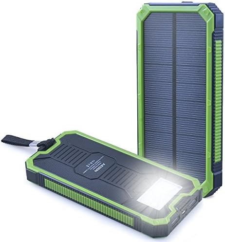 Solar Charger 15000mAh Waterproof Portable External Battery USB Charger Built in LED light for iPad iPhone Android Cellphones (Green)